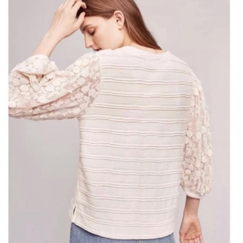 ANTHROPOLOGIE x ERI + ALI Chelsea Lace Sleeve Top Cream Sz L {3L45} - Picture 3 of 7